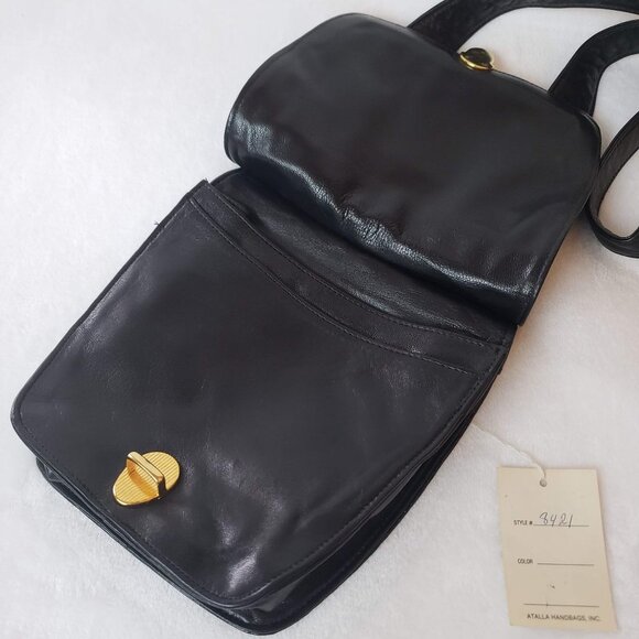 VINTAGE Atalla Handbags Leather Saddlebag Press Lock Deadstock Black Gold - Picture 7 of 12